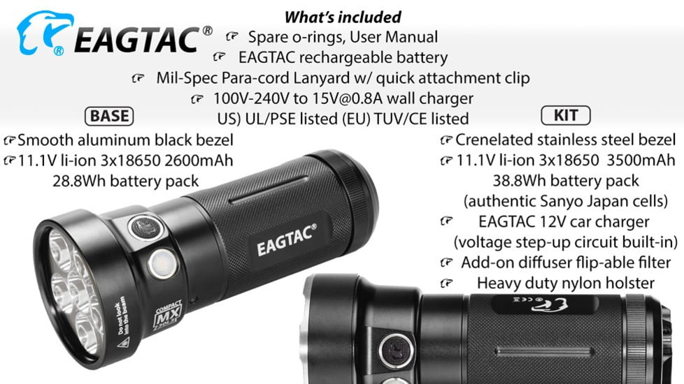 EAGTAC MX30L3-CR Base Flashlight, 6 Nichia 219C CRI92 4000K LED, 3850lm, Black, MX30L3CR-6*219C-BASE-NW
