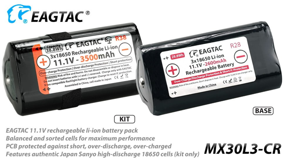 EAGTAC MX30L3-CR Base Flashlight, 6 Nichia 219C CRI92 4000K LED, 3850lm, Black, MX30L3CR-6*219C-BASE-NW