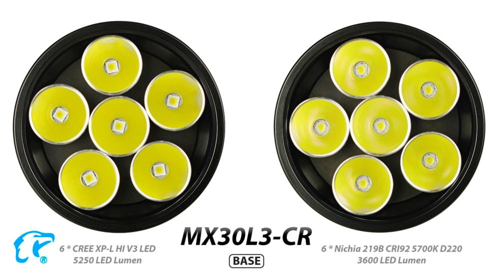 EAGTAC MX30L3-CR Base Flashlight, 6 Nichia 219C CRI92 4000K LED, 3850lm, Black, MX30L3CR-6*219C-BASE-NW