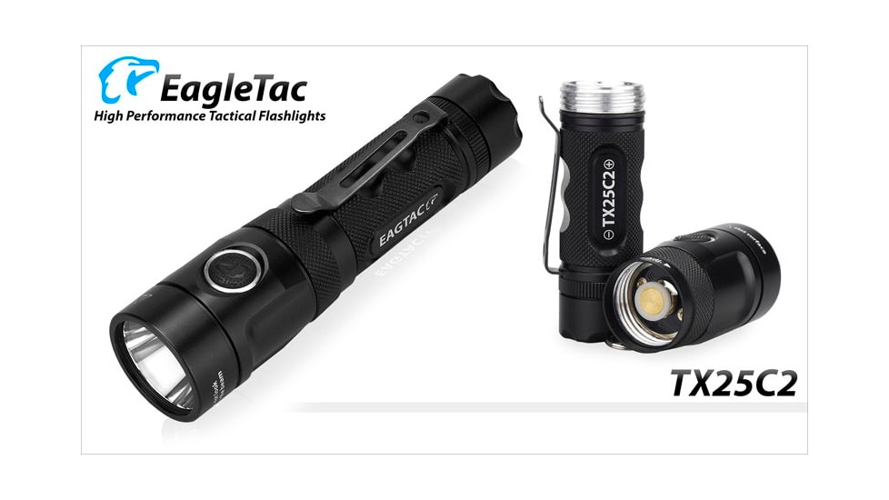 EAGTAC TX25C2 Flashlight Kit, XM-L2 U2 NW LED, 1180lm, Black, TX25C2-XML2-KIT-NW