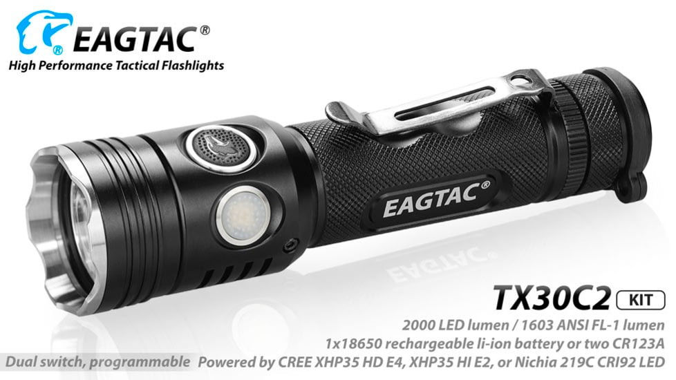 EAGTAC TX30C2 Base Flashlight, Nichia 219C CRI92 4000K LED, 885lm, Black, TX30C2-219C-BASE-NW