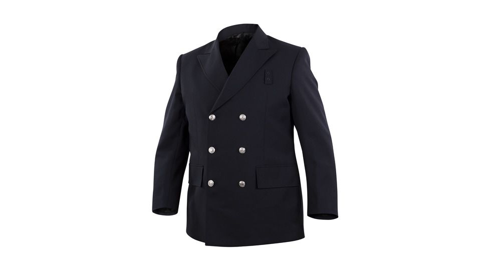 Men's Navy 100% Poly-Serge Weave Double Breasted 2-Pocket Top Authority Blousecoat, Long