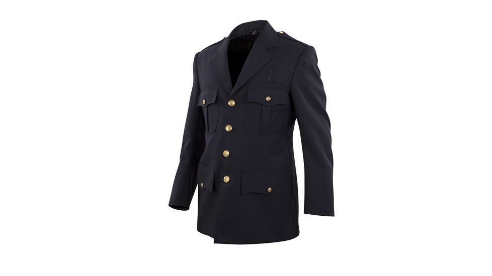 Men's Navy 100% Poly-Serge Weave Single Breasted 4-Pocket Top Authority Blousecoat, Long