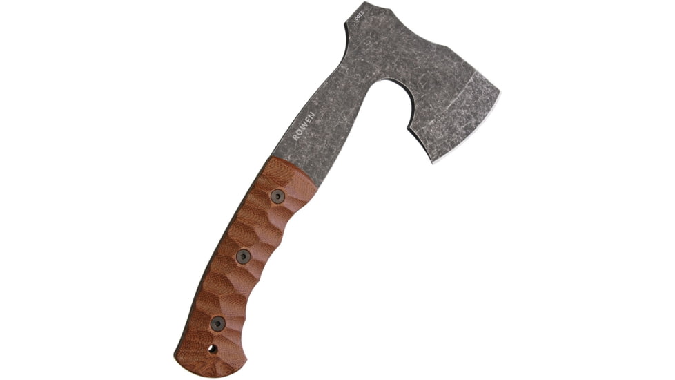 Esee Gibson Axe, 10.5in Overall, 3in Black Stonewash 1095Hc Steel Axe Head With 4.5in Cutting Edge, Brown Finger Grooved Micarta Handle, Brown Leather Sheath, Brown, GIBSON AXE