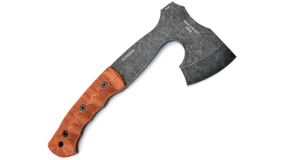 Esee Gibson Axe, 10.5in Overall, 3in Black Stonewash 1095Hc Steel Axe Head With 4.5in Cutting Edge, Brown Finger Grooved Micarta Handle, Brown Leather Sheath, Brown, GIBSON AXE