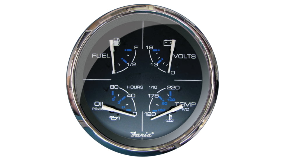 Faria Beede Instruments 5" Multifunction Gauge Chesapeake Black w/Stainless Steel - Fuel, Oil PSI, Water Temp &amp; Voltmeter 75469