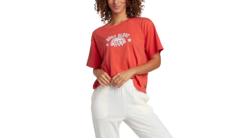 Body Glove Radiant Short-Sleeved Relaxed Fit Crop T-Shirt - Fiery Red FD1B6E82, L, Fiery Red, JT25100B1581A-620-L