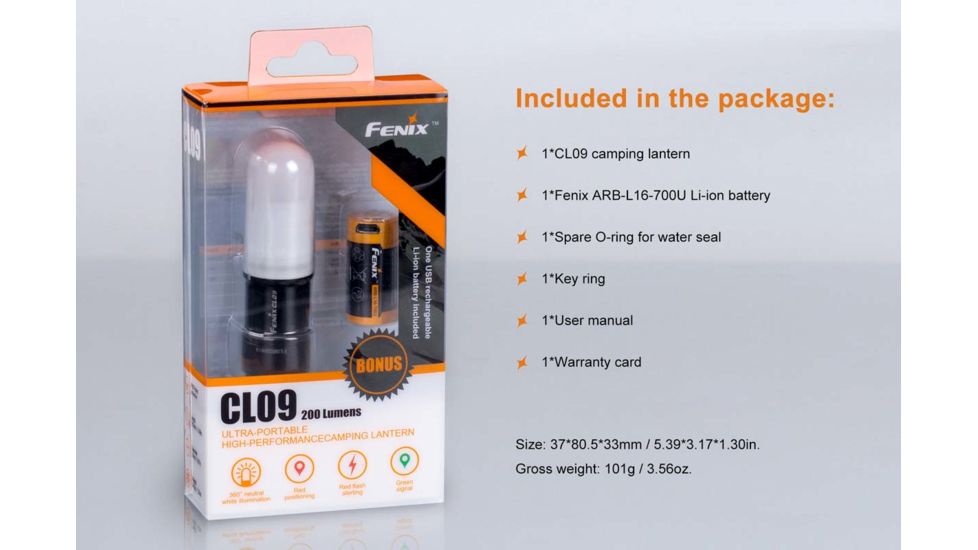 Fenix CL09 Lantern w/ Battery, 200 Lumens, Black CL09RBBK