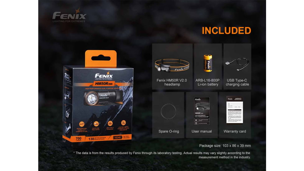 Fenix Lighting HM50R V2.0 Lithium Ion 700 Lumens Cree XP-G3 S4 LED Headlamp, Black, HM50V2BK