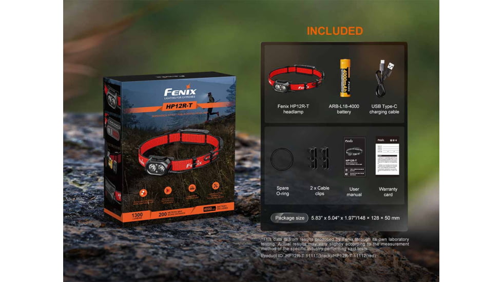 Fenix Lighting HP12R-T Lithium Ion 1300 Lumens Luminus SST25, Luminus SST20 CR480, 2835 LED Headlamp, Red, HP12RTRD
