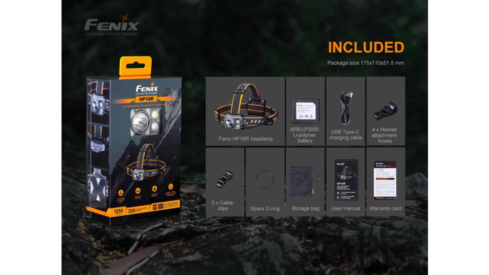 Fenix Lighting HP16R 1250 Lumens Luminus SST40 LED, Cree XP-G3 S4 LED, 2835 LED Headlamp, Gray, HP16RXBK
