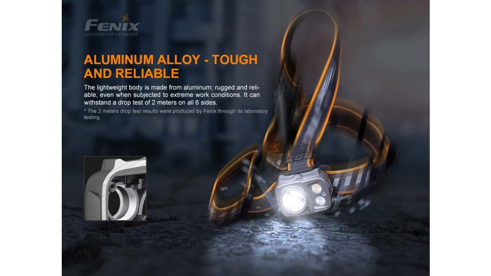 Fenix Lighting HP25R V2.0 Lithium Ion 1600 Lumens Luminus SST40 LED, Cree XP-G3 S4 LED, Everlight 2835 LED Headlamp, Gray, HP25V2BK