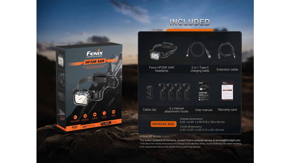 Fenix Lighting HP35R SAR Lithium Ion 4000 Lumens XHP70 LED, Luminus SST20 LED Headlamp, Black, HP35RXSR