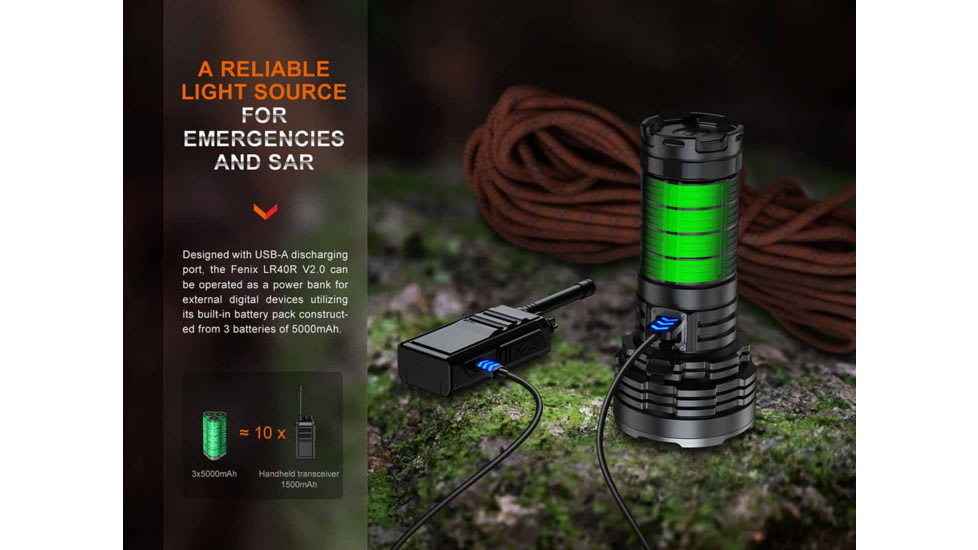 Fenix Lighting LR40R V2.0 Lithium Ion 15000 Lumens Luminus SFT70 LED, Lumileds HL2X LED Flashlight, Black, LR40R2BK