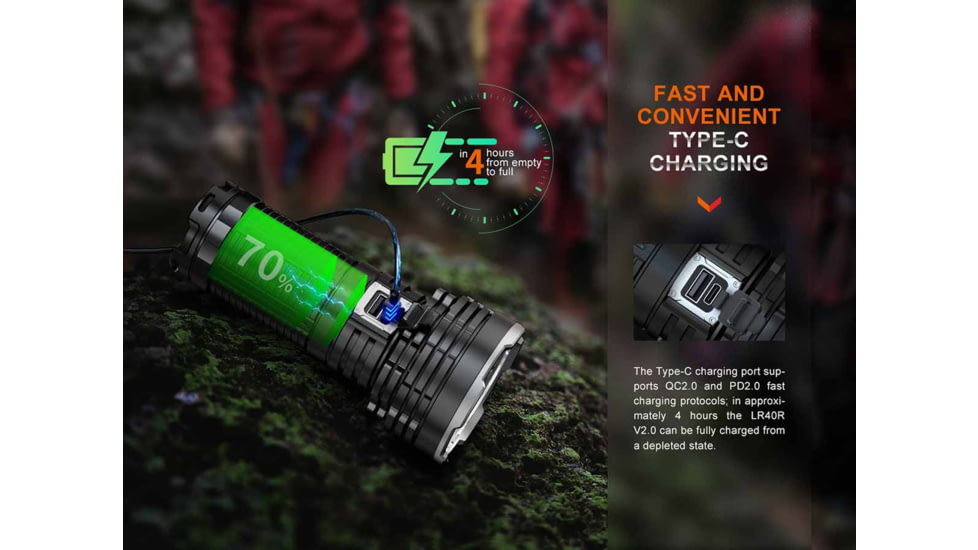 Fenix Lighting LR40R V2.0 Lithium Ion 15000 Lumens Luminus SFT70 LED, Lumileds HL2X LED Flashlight, Black, LR40R2BK