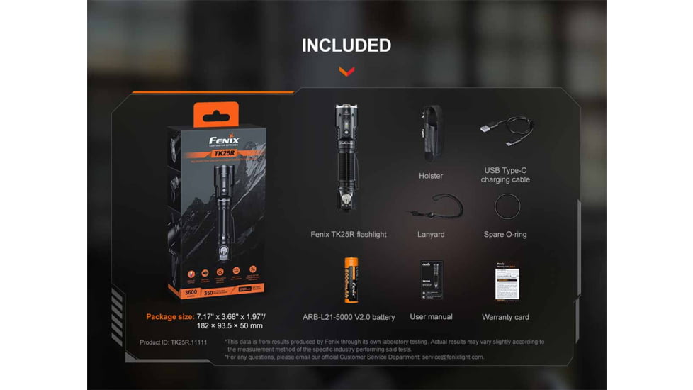 Fenix Lighting TK25R Lithium Ion 3600 Lumens Luminus Cree11 lig XHP50.3-LED Flashlight, Black, TK25RTCBK