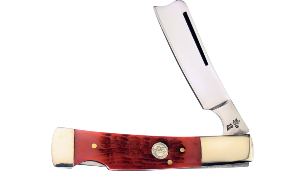 Frost Lockback Razor, 3.88in Closed, Mirror Stainless Razor Blade, Red Jigged Bone Handle, 17-150RJB
