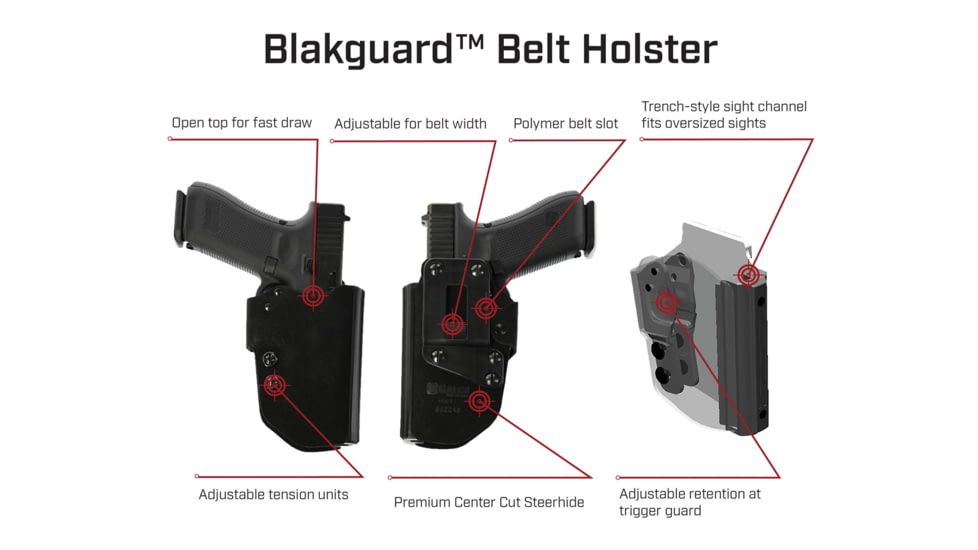 Galco Blakguard Belt Holster, Glock 43, Black, Left, BG801RB