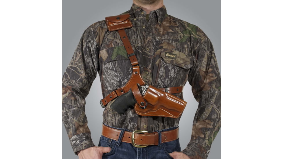 Galco Great Alaskan Shoulder Holster System, Colt SAA 4.75in .357 Magnum/.44 Special/.45 S&amp;W, Ruger Blackhawk .357/.44/.45 4.625in, Ruger Vaquero .357/.44/.45 4.625in, Right, Plain, Tan, GA142