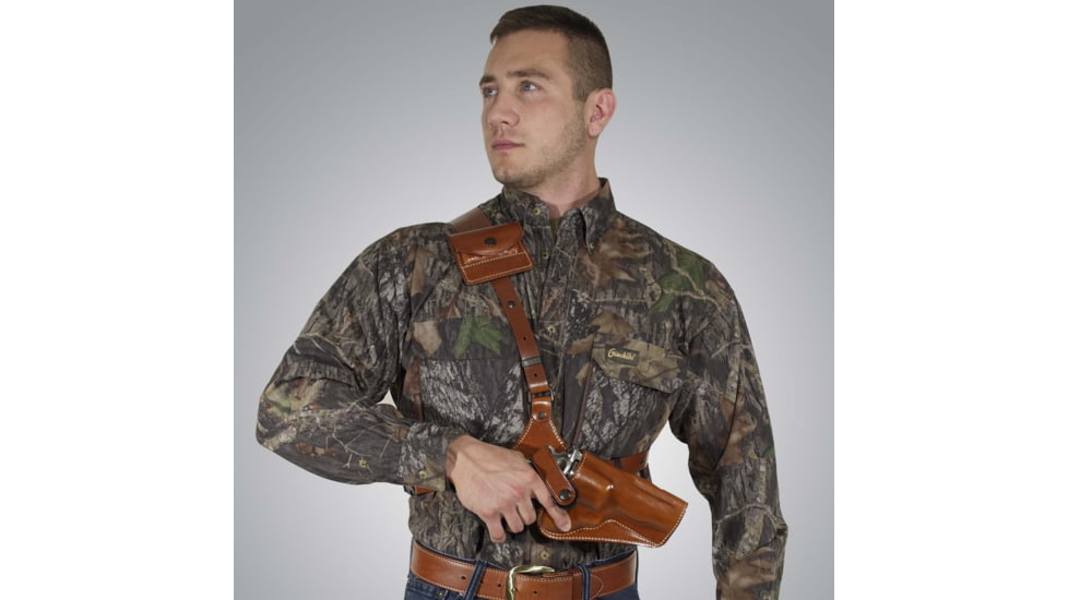 Galco Great Alaskan Shoulder Holster System, Colt SAA 4.75in .357 Magnum/.44 Special/.45 S&amp;W, Ruger Blackhawk .357/.44/.45 4.625in, Ruger Vaquero .357/.44/.45 4.625in, Right, Plain, Tan, GA142