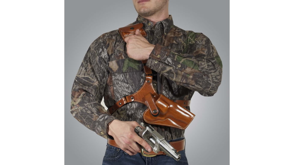 Galco Great Alaskan Shoulder Holster System, Colt SAA 4.75in .357 Magnum/.44 Special/.45 S&amp;W, Ruger Blackhawk .357/.44/.45 4.625in, Ruger Vaquero .357/.44/.45 4.625in, Right, Plain, Tan, GA142
