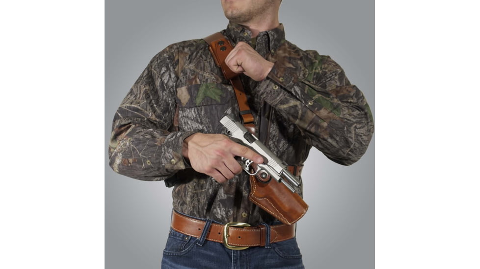 Galco Great Alaskan Shoulder Holster System, Colt SAA 4.75in .357 Magnum/.44 Special/.45 S&amp;W, Ruger Blackhawk .357/.44/.45 4.625in, Ruger Vaquero .357/.44/.45 4.625in, Right, Plain, Tan, GA142