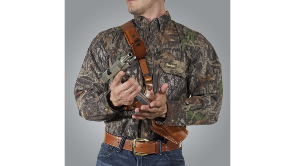 Galco Great Alaskan Shoulder Holster System, Colt SAA 4.75in .357 Magnum/.44 Special/.45 S&amp;W, Ruger Blackhawk .357/.44/.45 4.625in, Ruger Vaquero .357/.44/.45 4.625in, Right, Plain, Tan, GA142