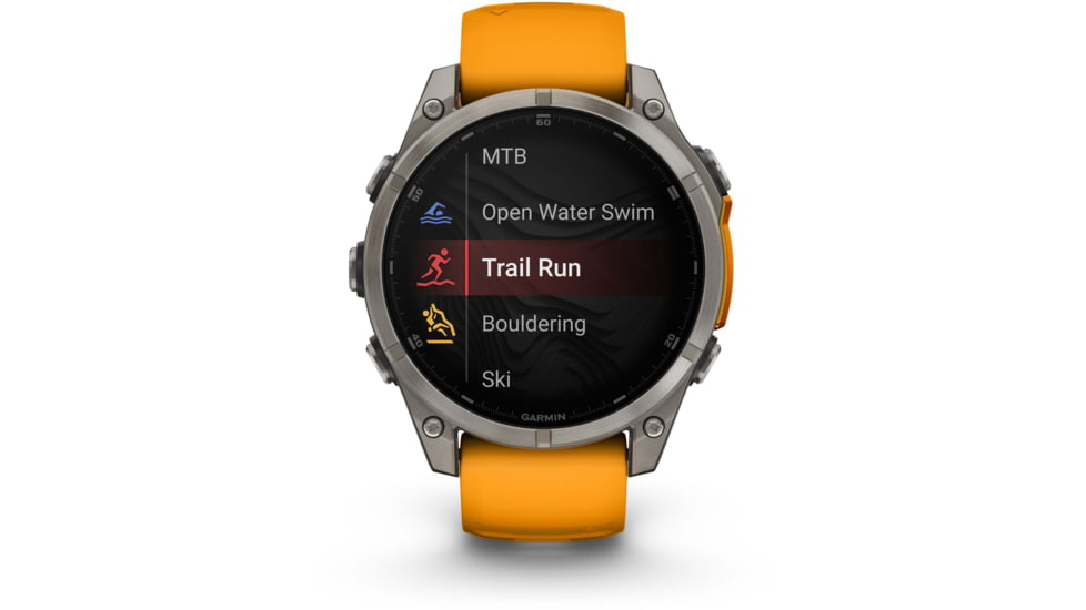 Garmin fenix 8 AMOLED 47mm GPS Watch, Sapphire, Titanium with Spark Orange/Graphite Silicone Band, 010-02904-10