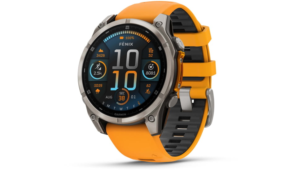 Garmin fenix 8 AMOLED 47mm GPS Watch, Sapphire, Titanium with Spark Orange/Graphite Silicone Band, 010-02904-10