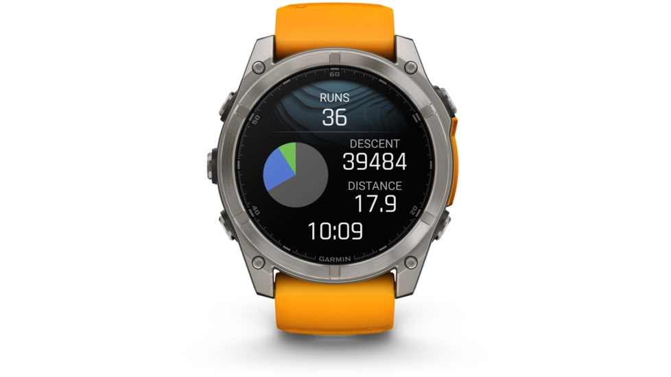 Garmin fenix 8 AMOLED 51mm GPS Watch, Sapphire, Titanium with Spark Orange/Graphite Silicone Band, 010-02905-10