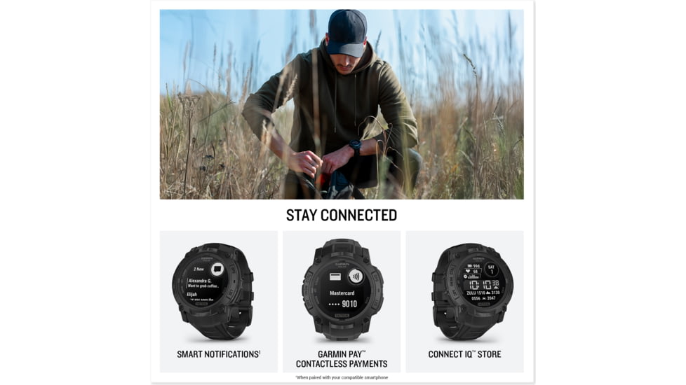 Garmin Instinct 3 Solar Tactical Watch, Black, 50mm, Polymer/Aluminum, Black, Silicone, 010-02935-50