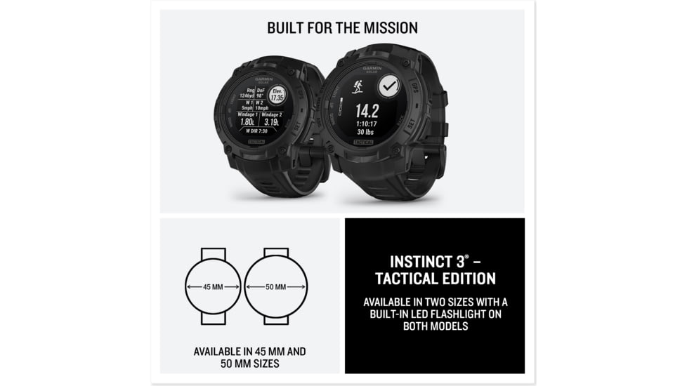 Garmin Instinct 3 Solar Tactical Watch, Black, 50mm, Polymer/Aluminum, Black, Silicone, 010-02935-50