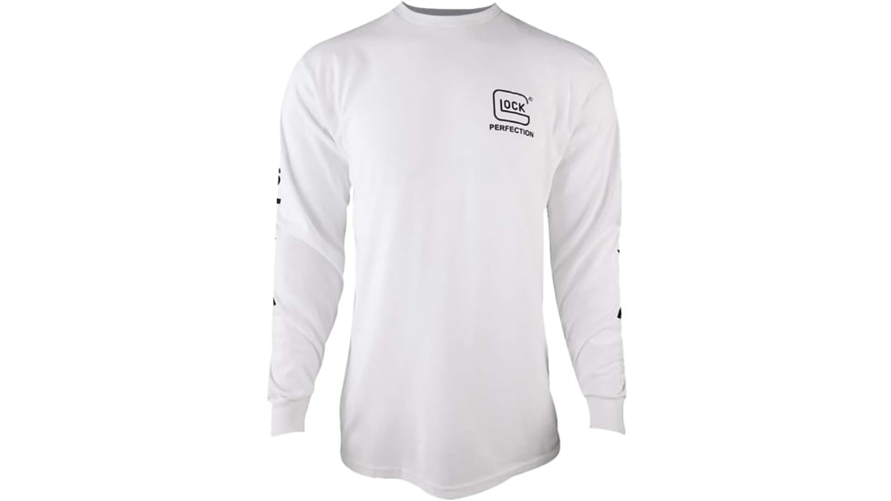 Glock Perfection Long Sleeve Tee, White Pre-Shrunk Cotton, Long Sleeve, Large, AP96094