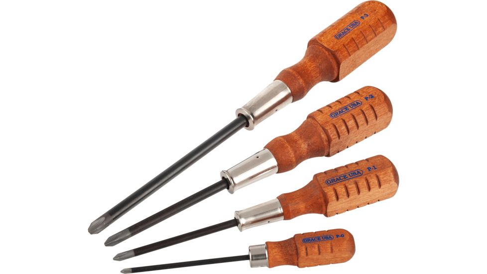 Grace USA 4 Pc Phillips Screwdriver Set, Number 0, 1, 2, 3, GRSDP4