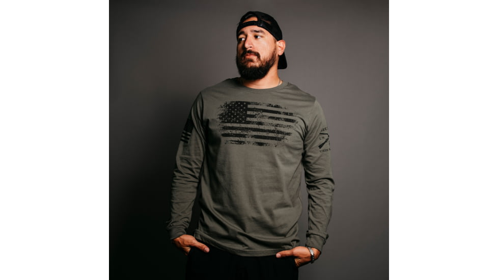 Grunt Style Vintage American Long Sleeve T-Shirt - Mens, Military Green, 2XL, GS3160-2XL