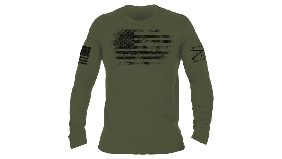 Grunt Style Vintage American Long Sleeve T-Shirt - Mens, Military Green, 2XL, GS3160-2XL