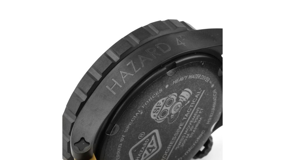 Hazard 4 Heavy Water Diver, 50mm Black Titanium GMT Watch with Tritium, Black Dial, Earth Texts, Green/Yellow Tritium, HWD-TIPV-G-E-KE-GGYG