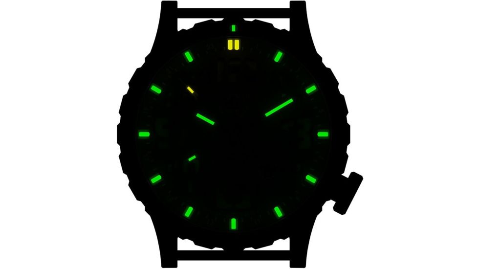 Hazard 4 Heavy Water Diver, 50mm Black Titanium GMT Watch with Tritium, Black Dial, Earth Texts, Green/Yellow Tritium, HWD-TIPV-G-E-KE-GGYG