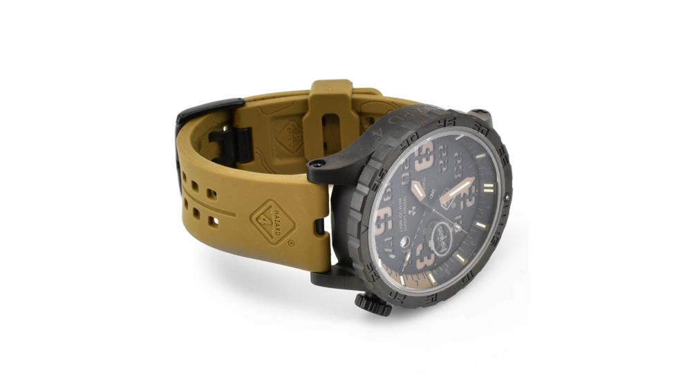 Hazard 4 Heavy Water Diver, 50mm Black Titanium GMT Watch with Tritium, Black Dial, Earth Texts, Green/Yellow Tritium, HWD-TIPV-G-E-KE-GGYG