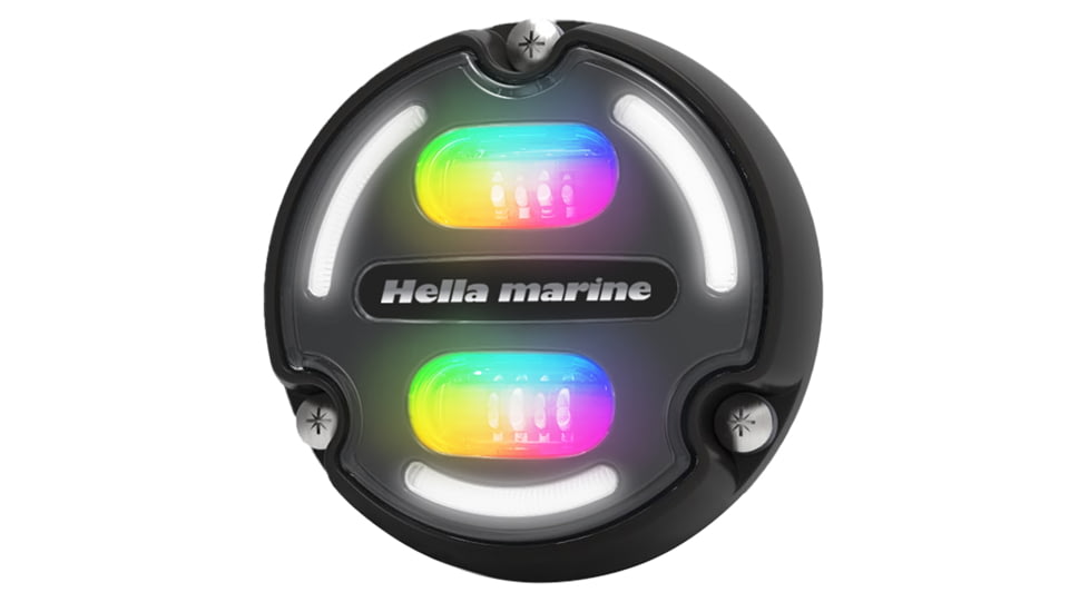 Hella Marine Apelo A2 RGB 3000 Lumens LED Underwater Light w/ Housing, Black Housing, Charcoal Lens w/Edge Light, 016148-001
