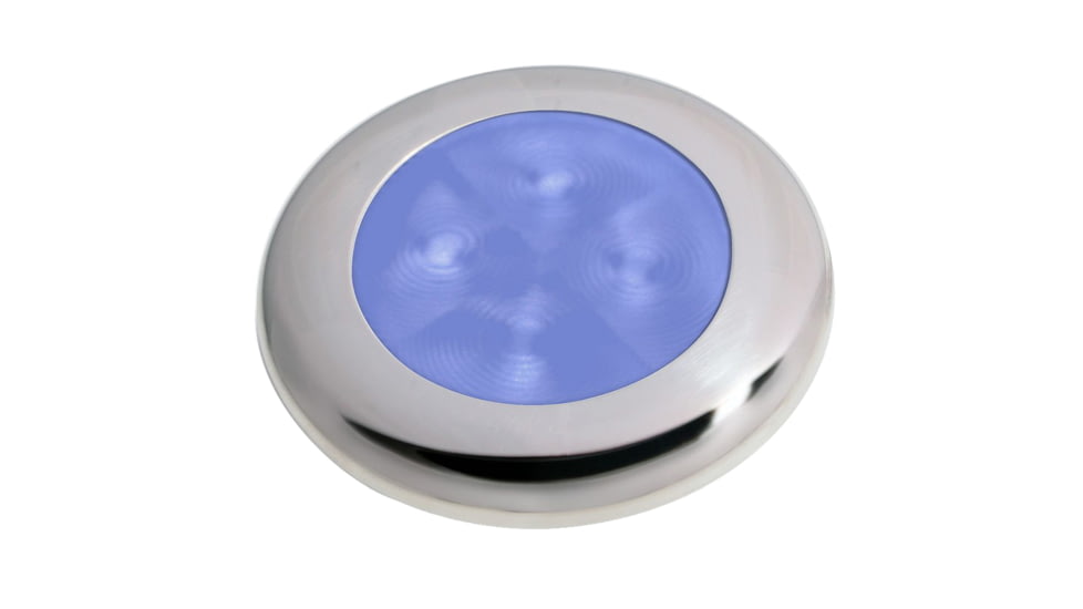Hella Marine Slim Line 12V LED Enhanced Brightness Round Courtesy Lamp, Stainless Steel Bezel, Blue, 980502221