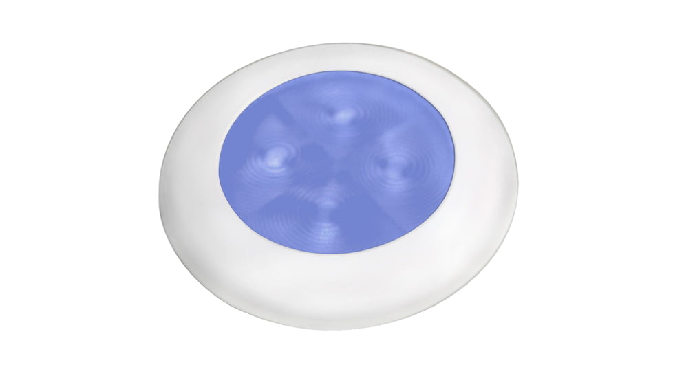 Hella Marine Slim Line 12V LED Enhanced Brightness Round Courtesy Lamp, White Plastic Bezel, Blue, 980502241