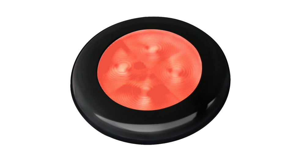 Hella Marine Slim Line 12V LED Enhanced Brightness Round Courtesy Lamp, Black Plastic Bezel, Red, 980507251