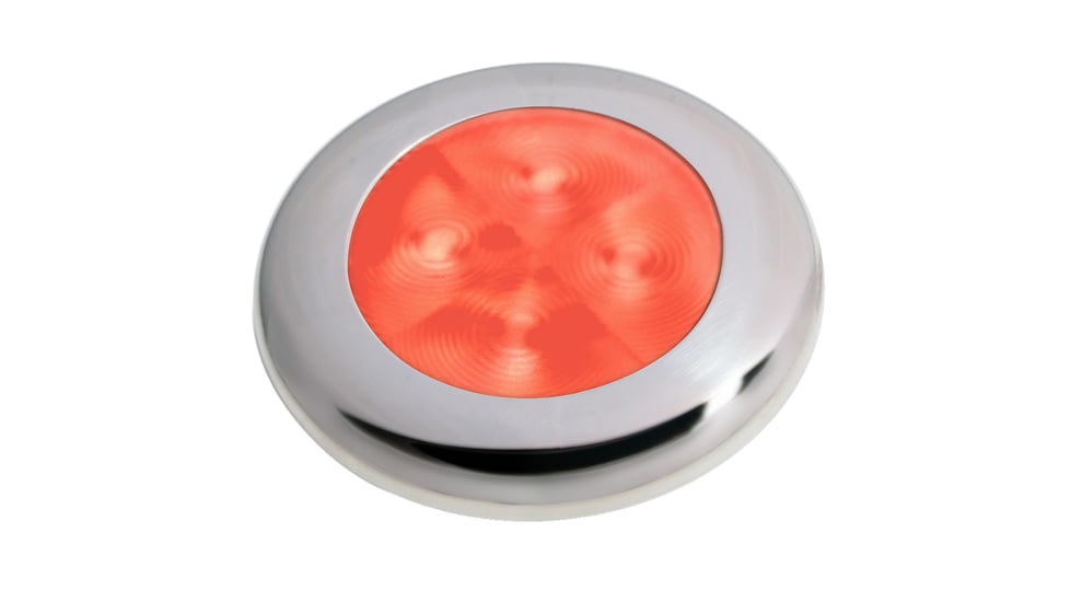 Hella Marine Slim Line 12V LED Enhanced Brightness Round Courtesy Lamp, Stainless Steel Bezel, Red, 980507221