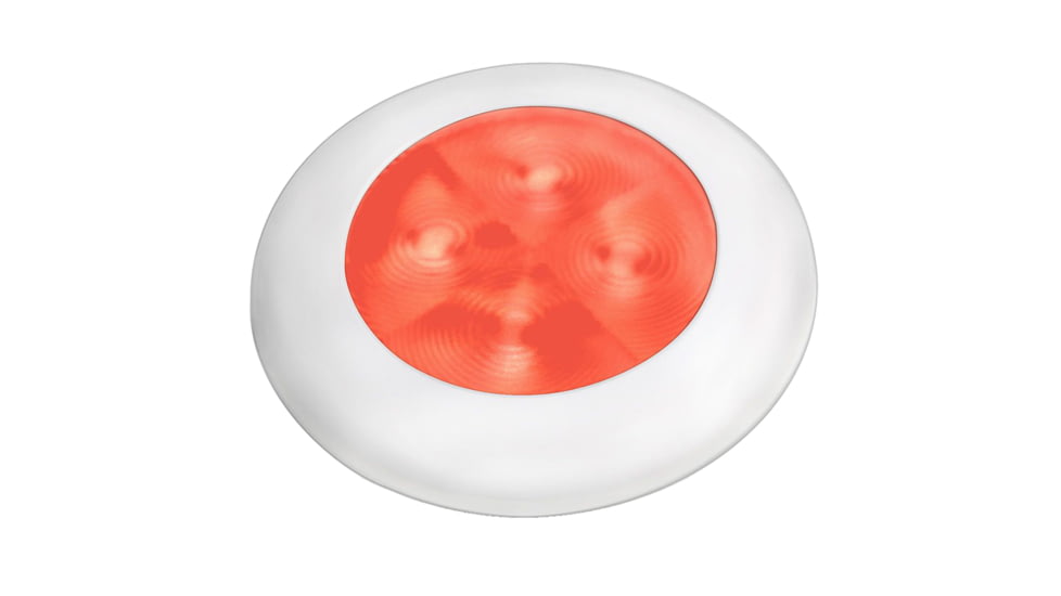 Hella Marine Slim Line 12V LED Enhanced Brightness Round Courtesy Lamp, White Plastic Bezel, Red, 980507241