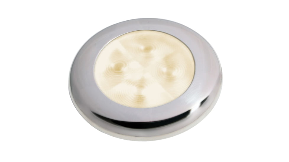 Hella Marine Slim Line 12V LED Enhanced Brightness Round Courtesy Lamp, Stainless Steel Bezel, Warm White, 980500721