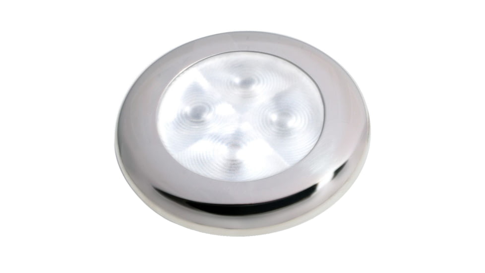 Hella Marine Slim Line 12V LED Enhanced Brightness Round Courtesy Lamp, Stainless Steel Bezel, White, 980500521
