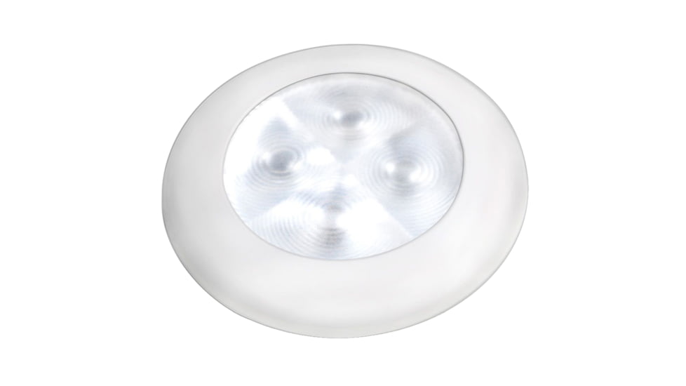 Hella Marine Slim Line 12V LED Enhanced Brightness Round Courtesy Lamp, White Plastic Bezel, White, 980500541