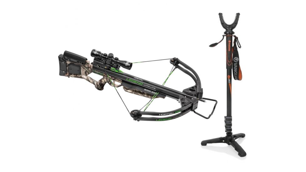 Horton Archery Legend Ultra-Lite Premium Crossbow Package w/3x Pro-View 2 Scope,ACUdraw 50,175lb Draw Weight, Mossy Oak Treestand Camo, NH15050-7521 W/ Vanguard Quest Tripod