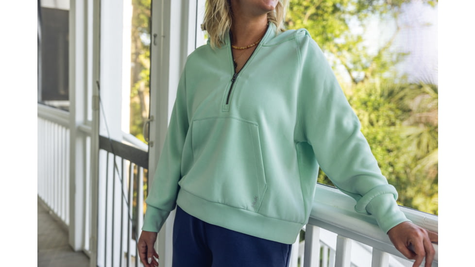 HUK Performance Fishing Bayside 1/2 Zip Hoodie - Womens, Seafoam Mist, Large, H6130030-366-L